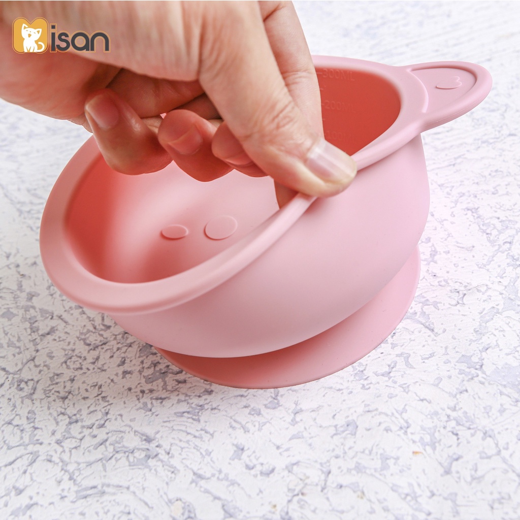 Bát siicone hình gấu Misan có đế hít kèm thìa