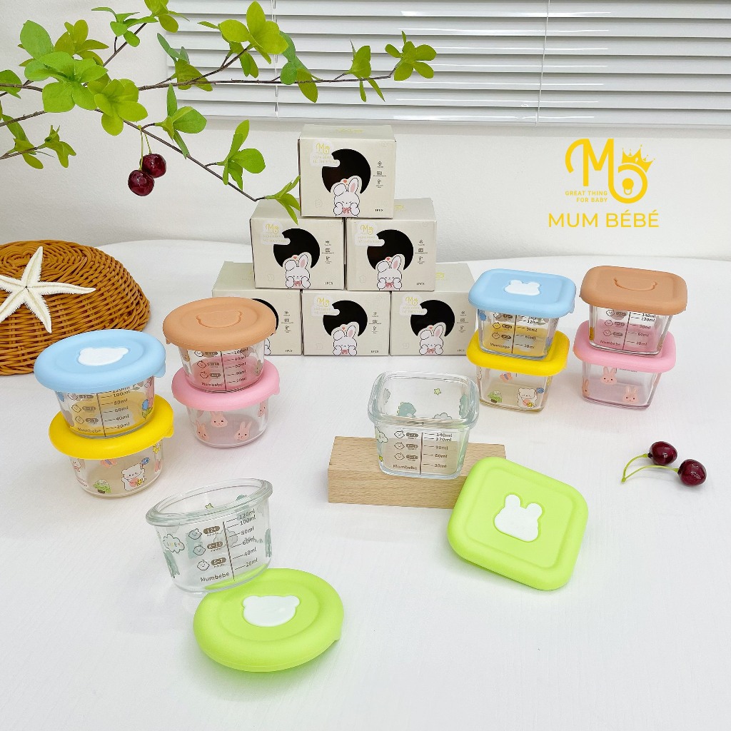 Hộp trữ đông thủy tinh Mum Bébé nắp tròn (Dung tích 140ml - Chia vạch 120ml)