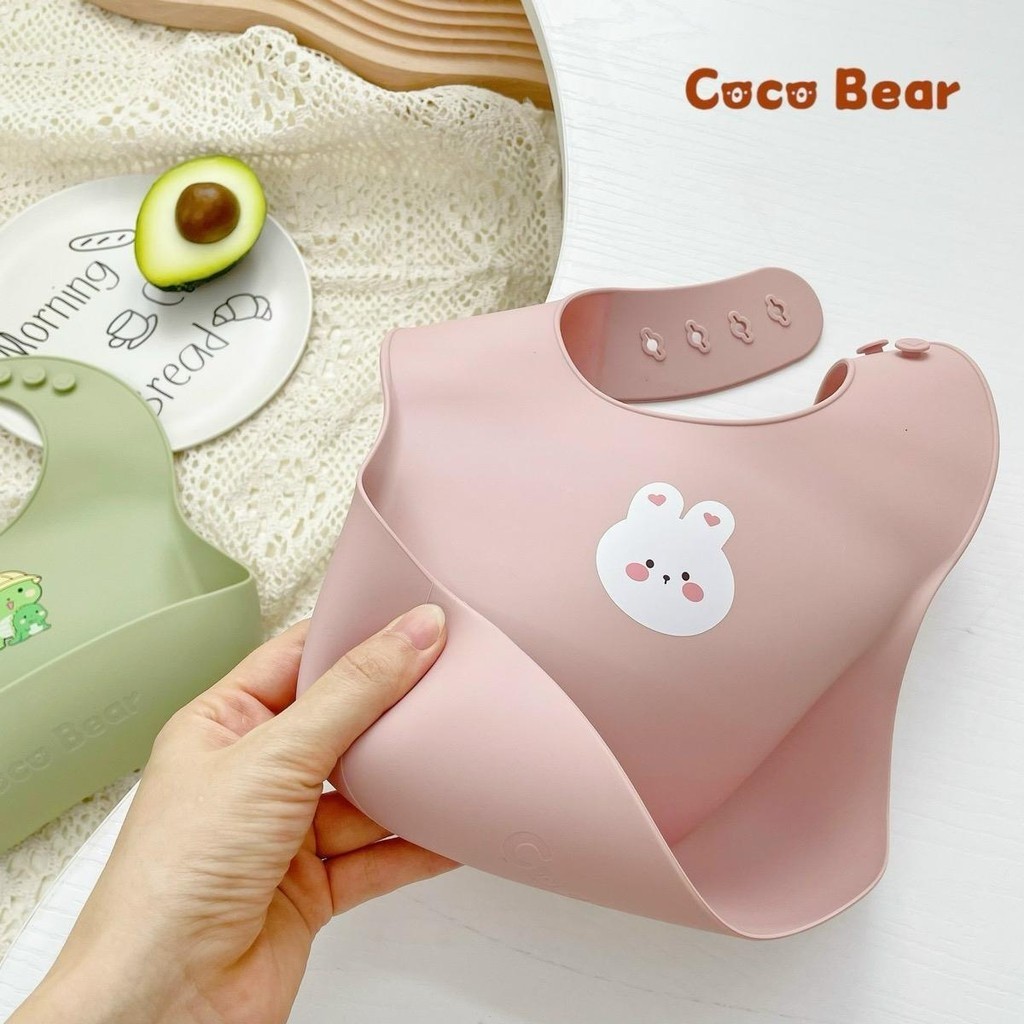 Yếm ăn dặm silicone có máng hứng Coco Bear