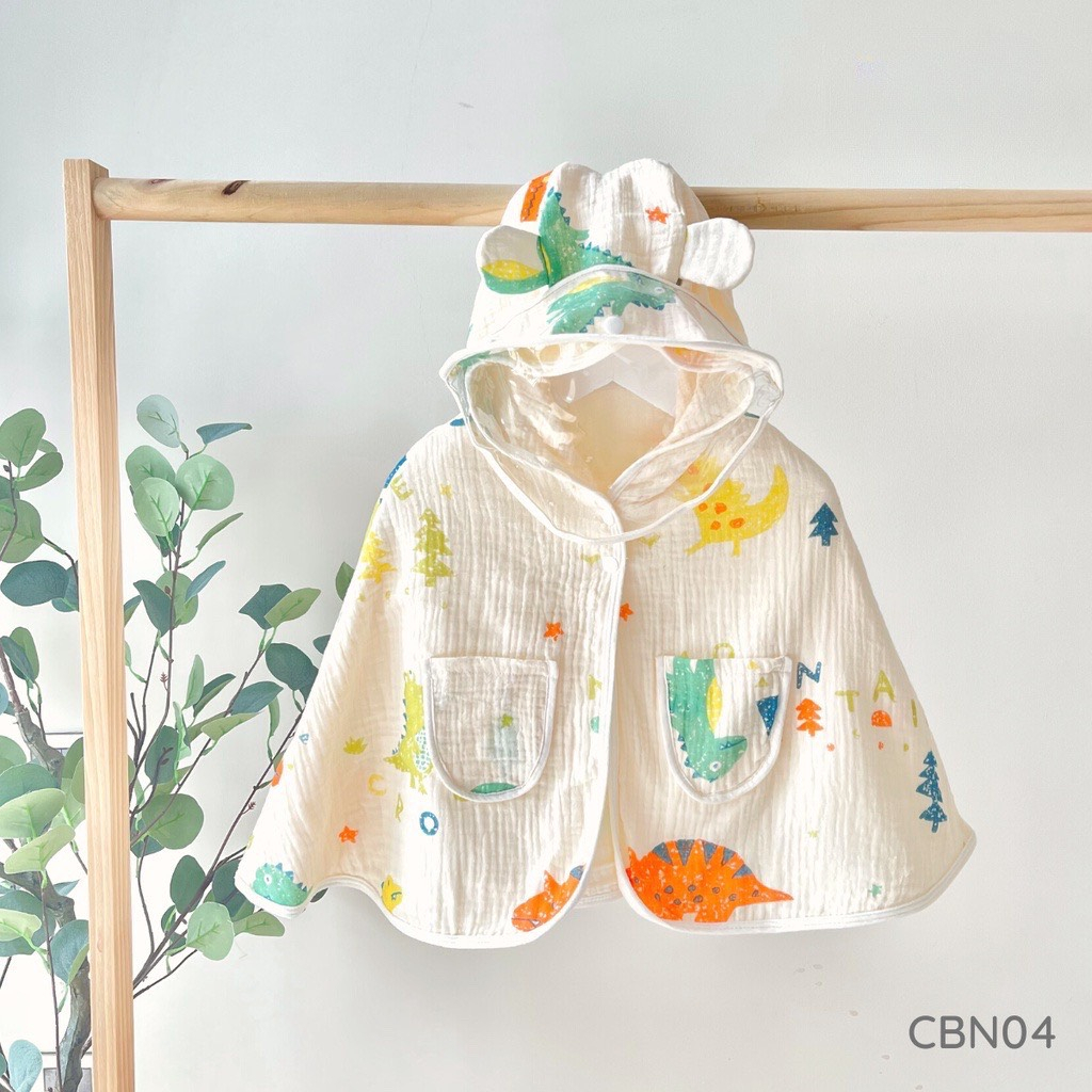Áo choàng xô cánh dơi musline kèm kính chống bụi cho bé