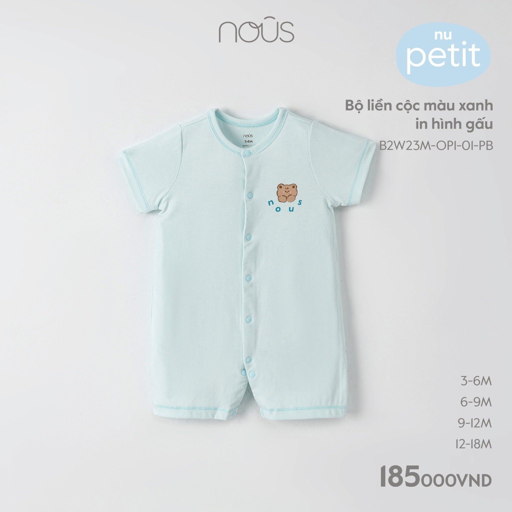 Bộ Body cộc Nous màu xanh in hình gấu