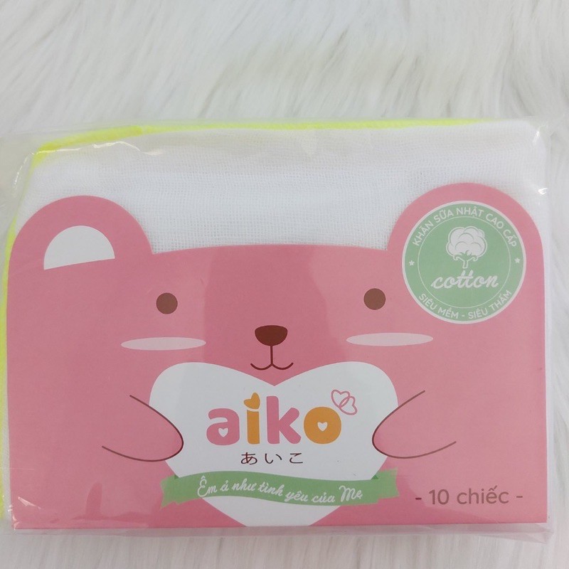 Set 10 khăn sữa xô 4 lớp Aiko lớn (28x35cm)
