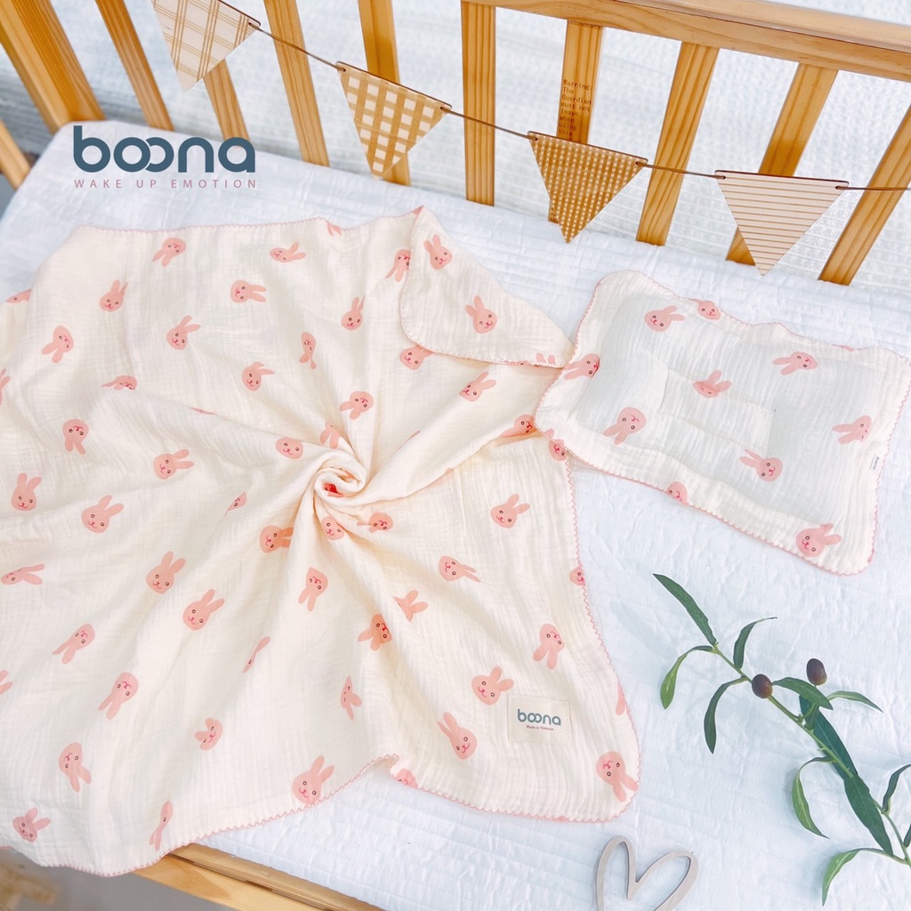 Khăn, chăn xô muslin 4 lớp viền zic zac Boona (70x90cm)