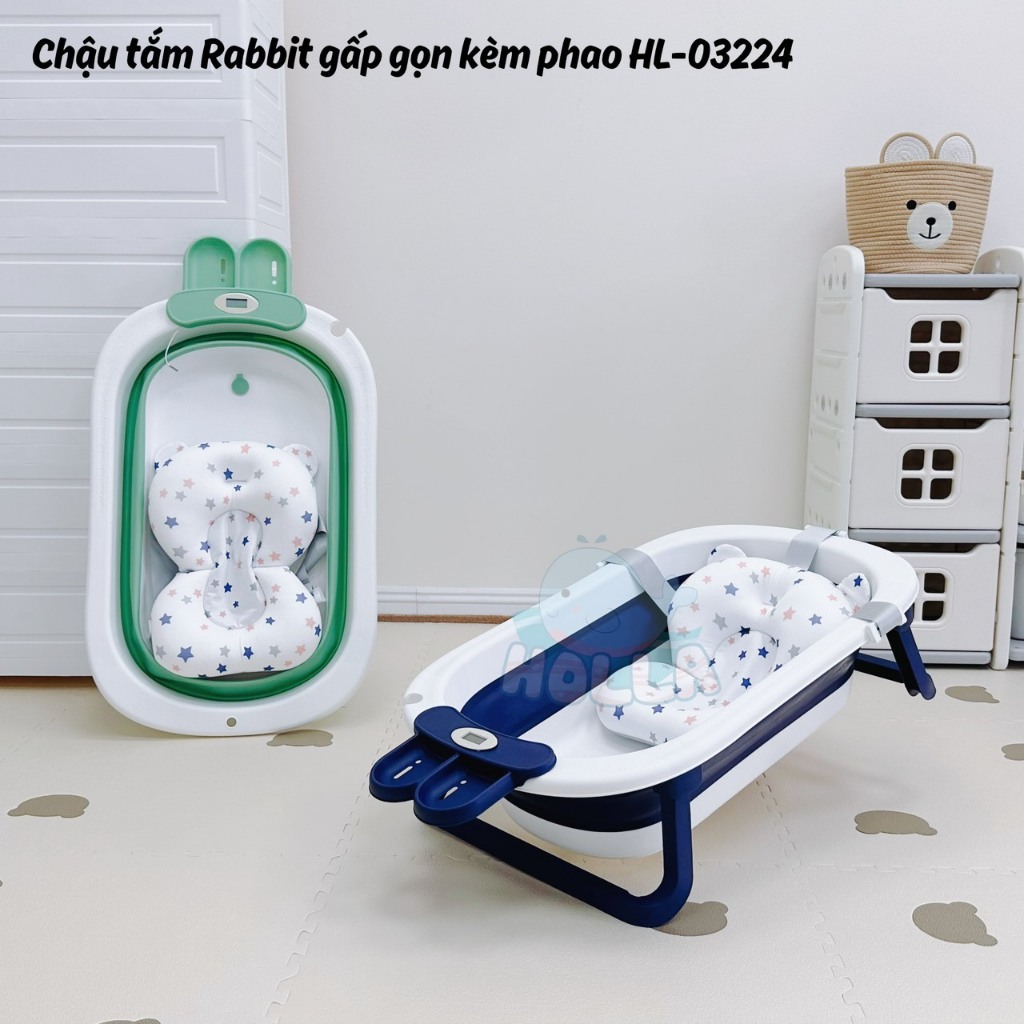 Chậu tắm gấp gọn HOLLA tai thỏ gấp gọn kèm phao (78*49*20cm)