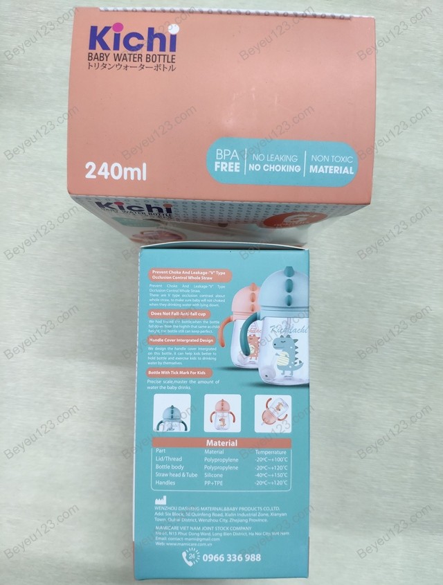 Bình tập uống nước Kichilachi, có van chống sặc 240ml