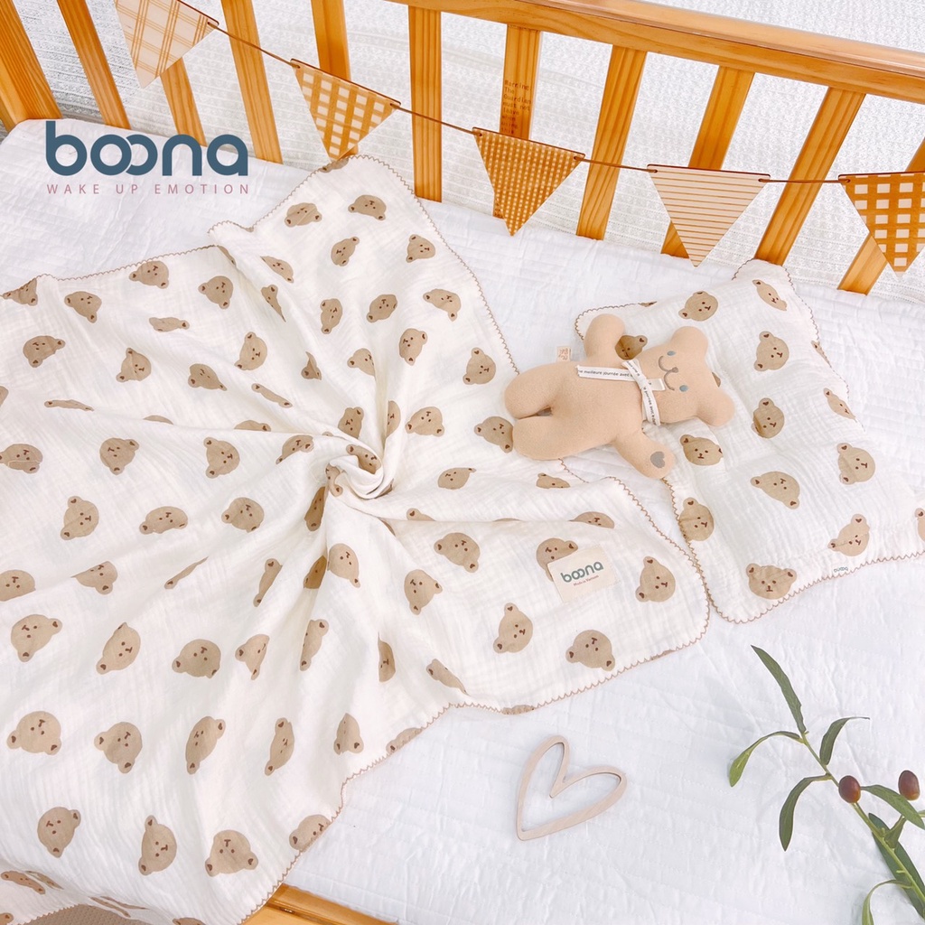 Khăn, chăn xô muslin 4 lớp viền zic zac Boona (70x90cm)
