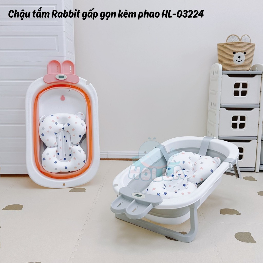 Chậu tắm gấp gọn HOLLA tai thỏ gấp gọn kèm phao (78*49*20cm)
