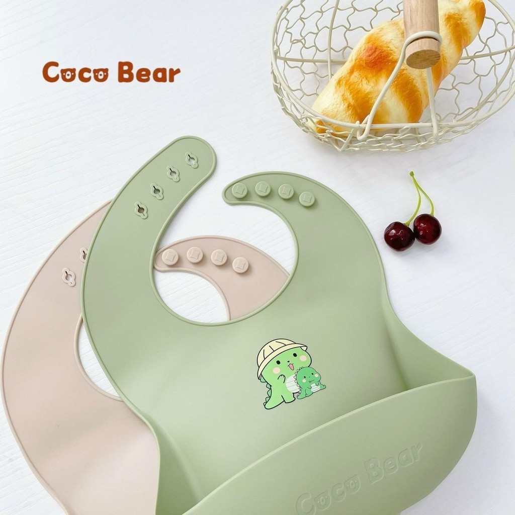 Yếm ăn dặm silicone có máng hứng Coco Bear