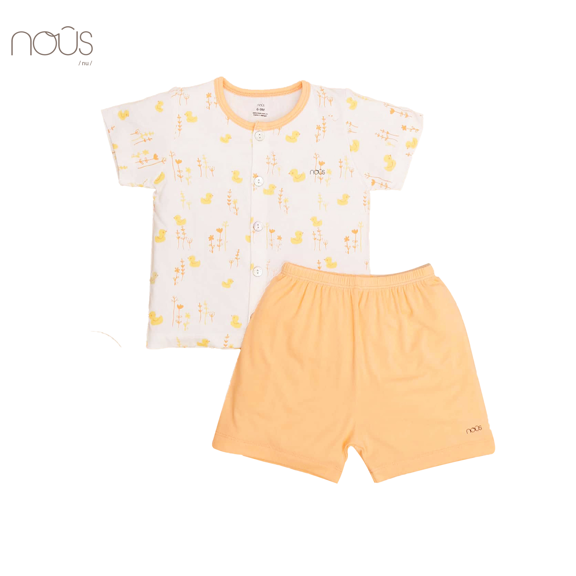 Bộ cài thẳng cộc petit trắng cam đào hoạ tiết