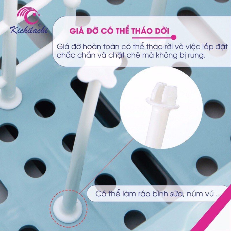 Giá úp bình sữa có nắp đậy Kichiachi