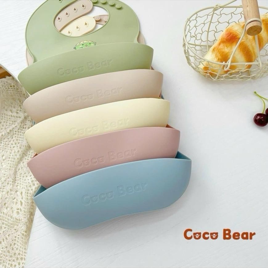 Yếm ăn dặm silicone có máng hứng Coco Bear