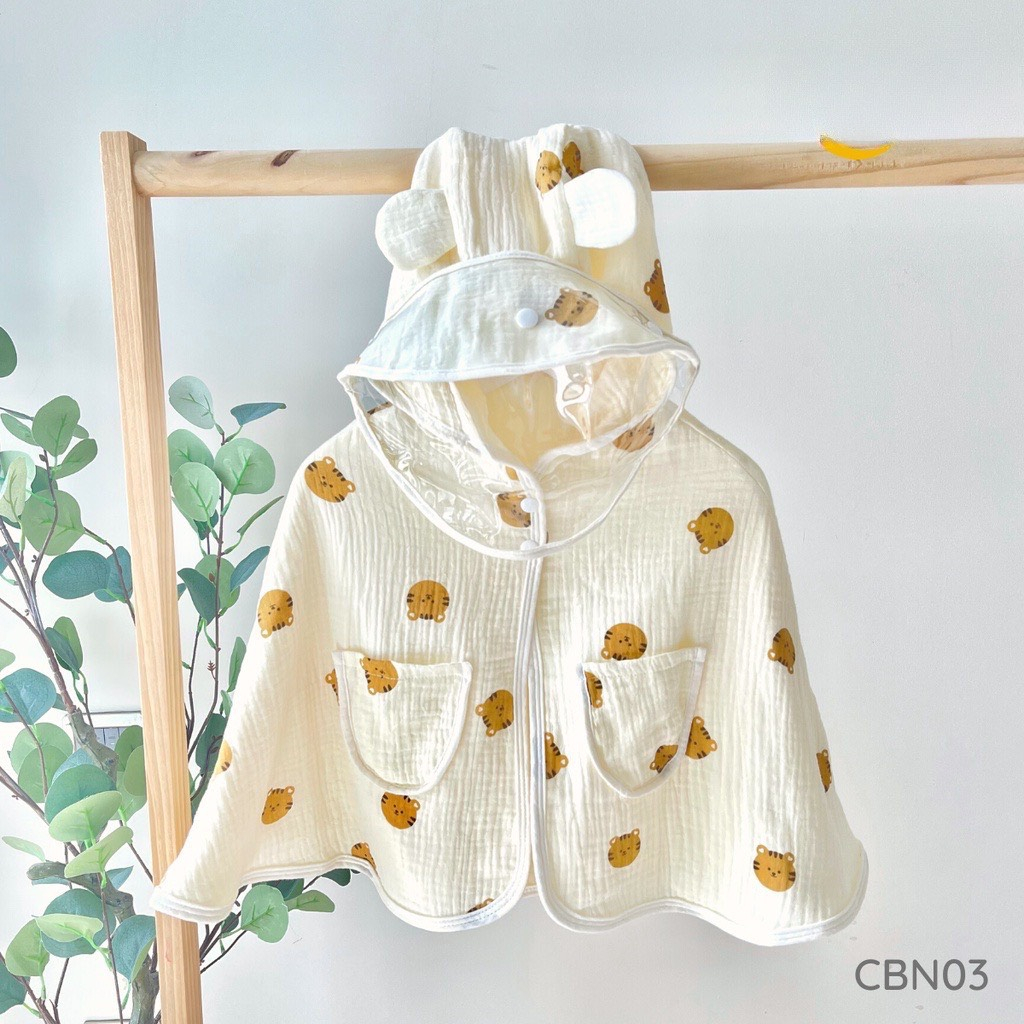 Áo choàng xô cánh dơi musline kèm kính chống bụi cho bé