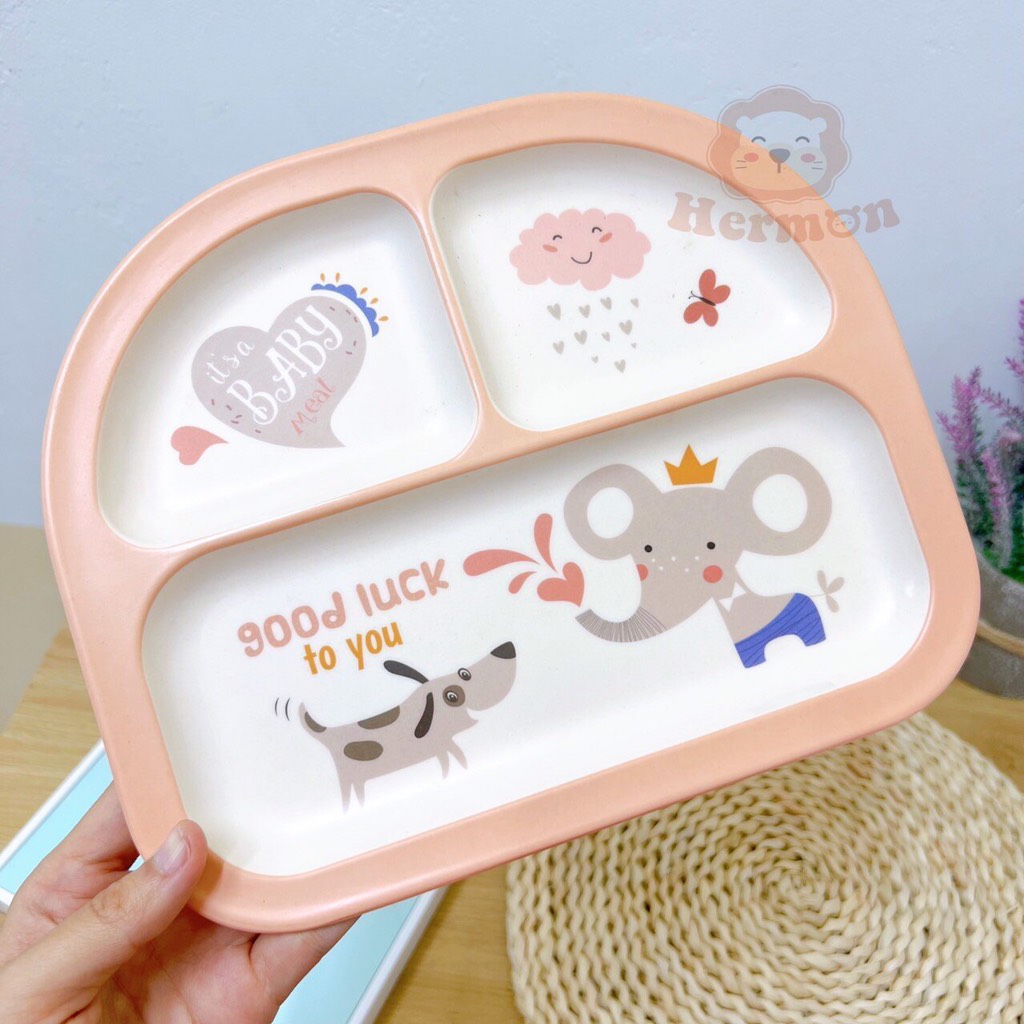 Khay ăn dặm 3 ngăn họa tiết động vật HM2807
