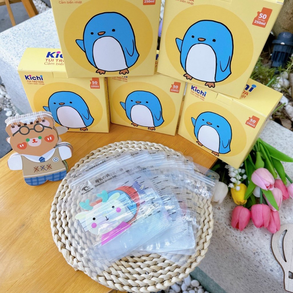 Túi trữ sữa cảm biên nhiệt plus Kichilachi, có vòi (50 túi, 250ml)