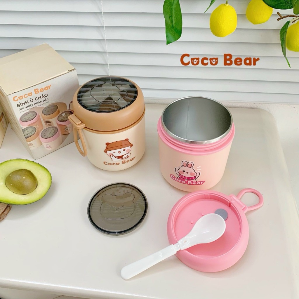 Bình ủ cháo Coco Bear 530ml (Kèm thìa và túi giữ nhiệt)