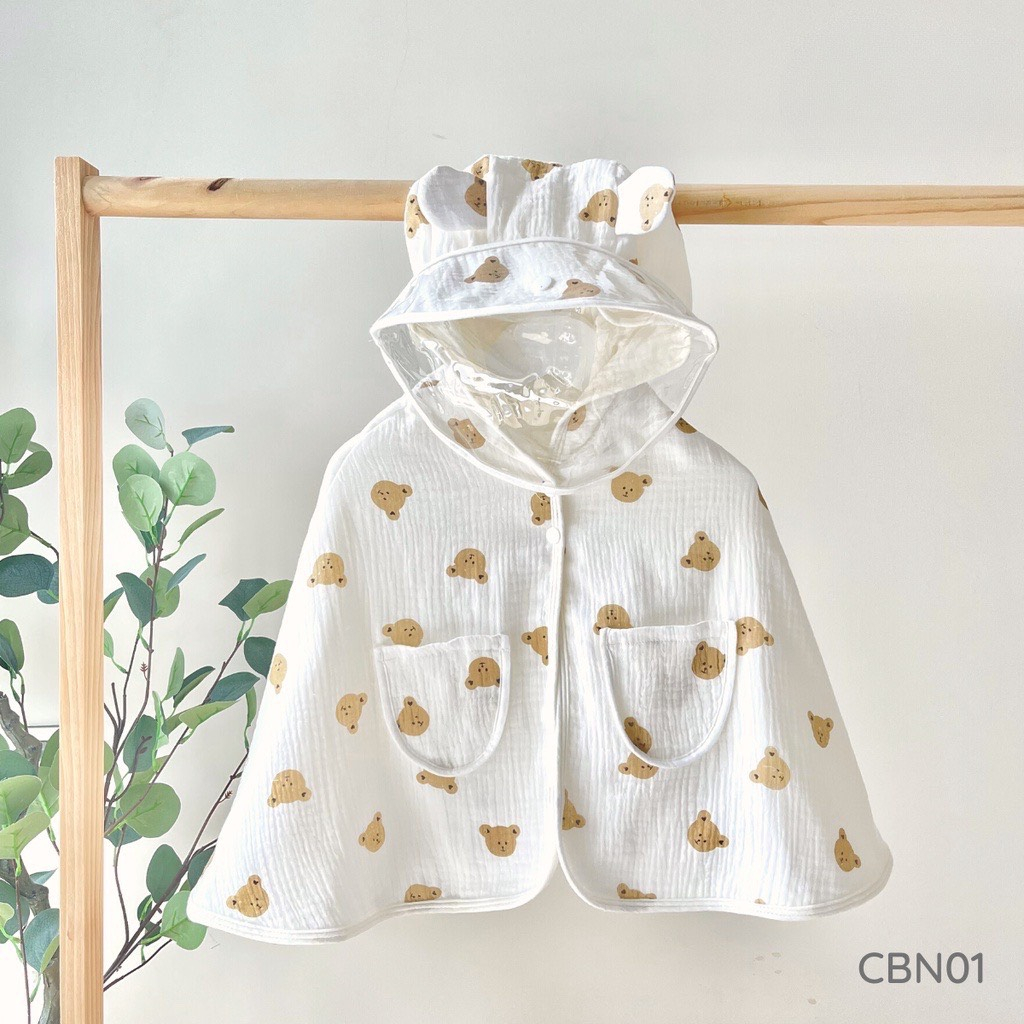 Áo choàng xô cánh dơi musline kèm kính chống bụi cho bé