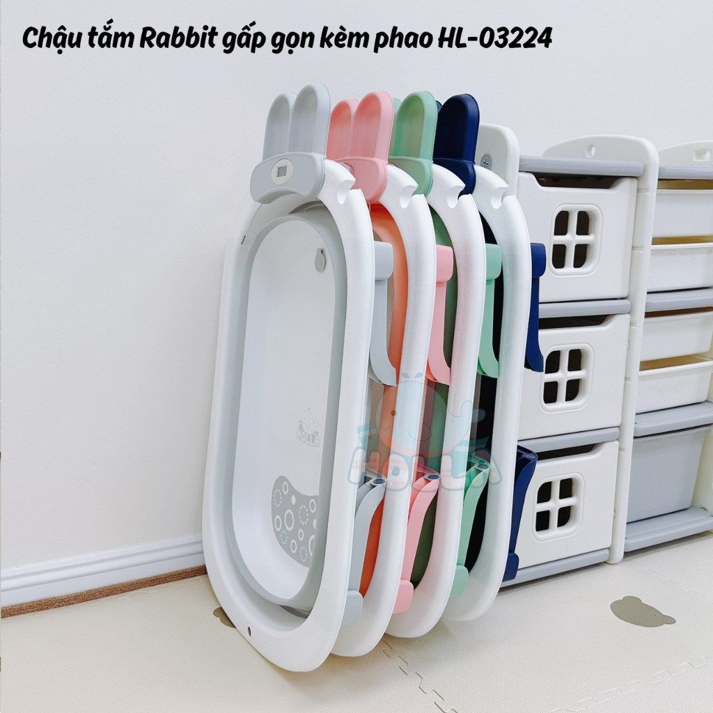 Chậu tắm gấp gọn HOLLA tai thỏ gấp gọn kèm phao (78*49*20cm)