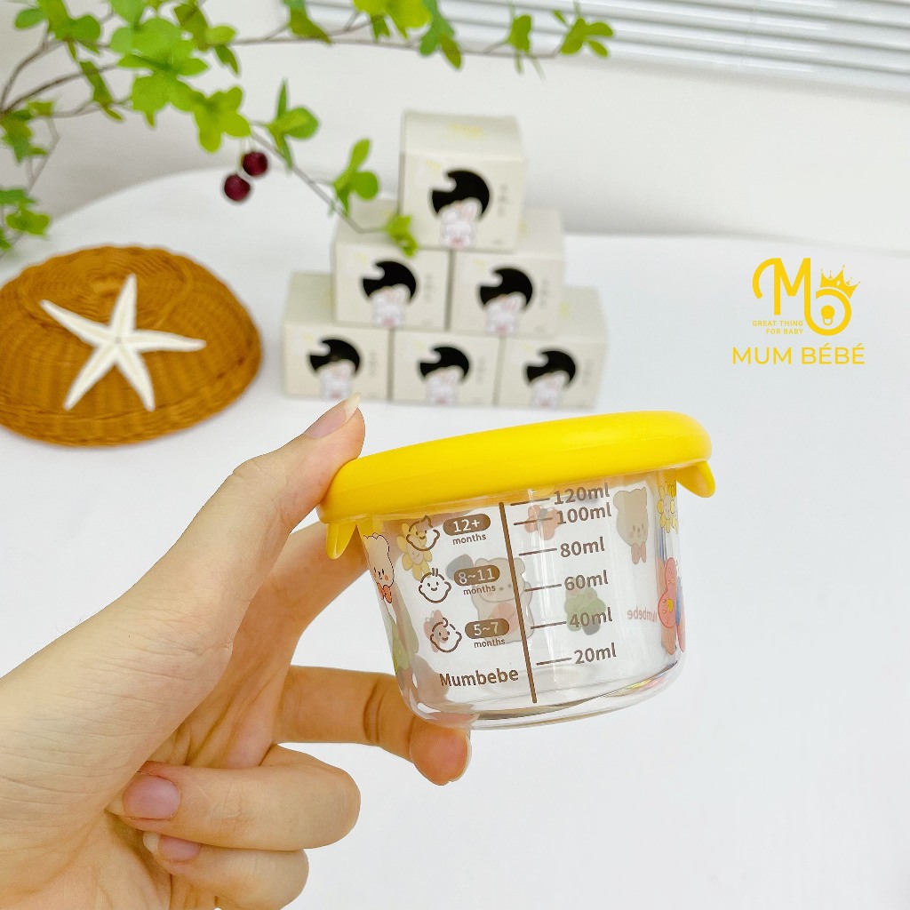 Hộp trữ đông thủy tinh Mum Bébé nắp tròn (Dung tích 140ml - Chia vạch 120ml)