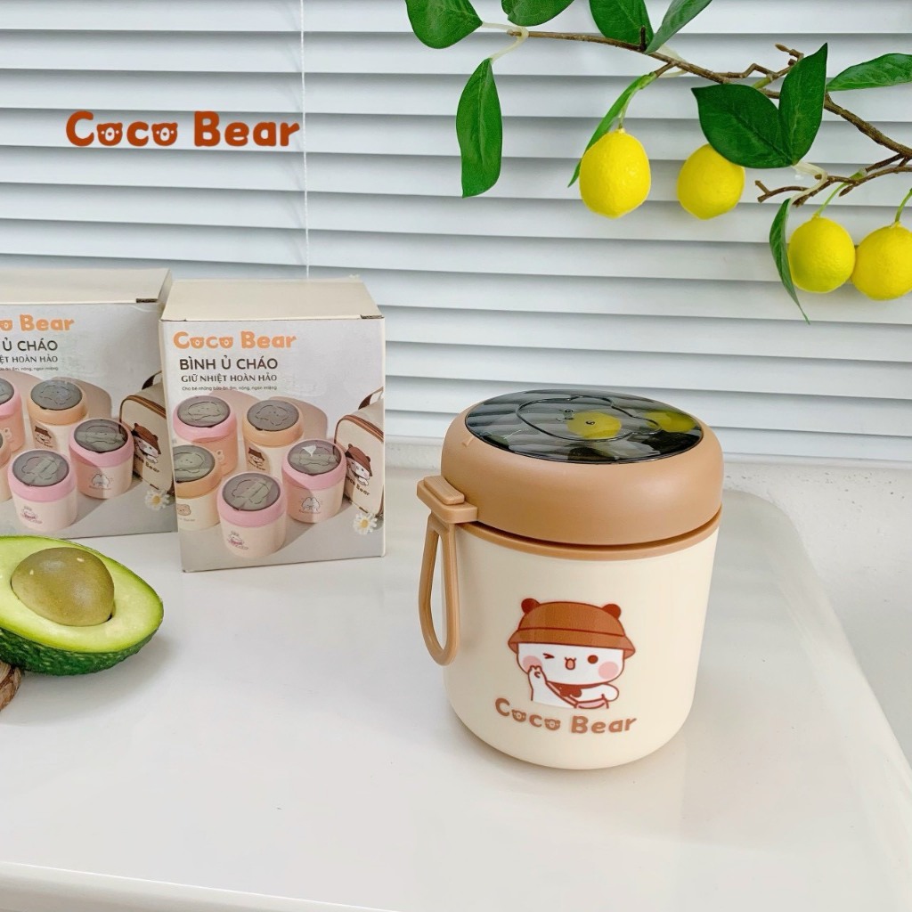 Bình ủ cháo Coco Bear 530ml (Kèm thìa và túi giữ nhiệt)