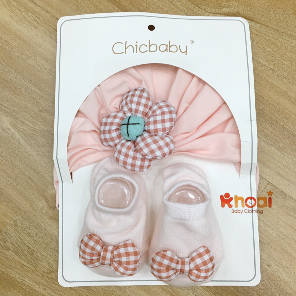 Set nón turban kèm tất Chicbaby cho bé dưới 6 tháng