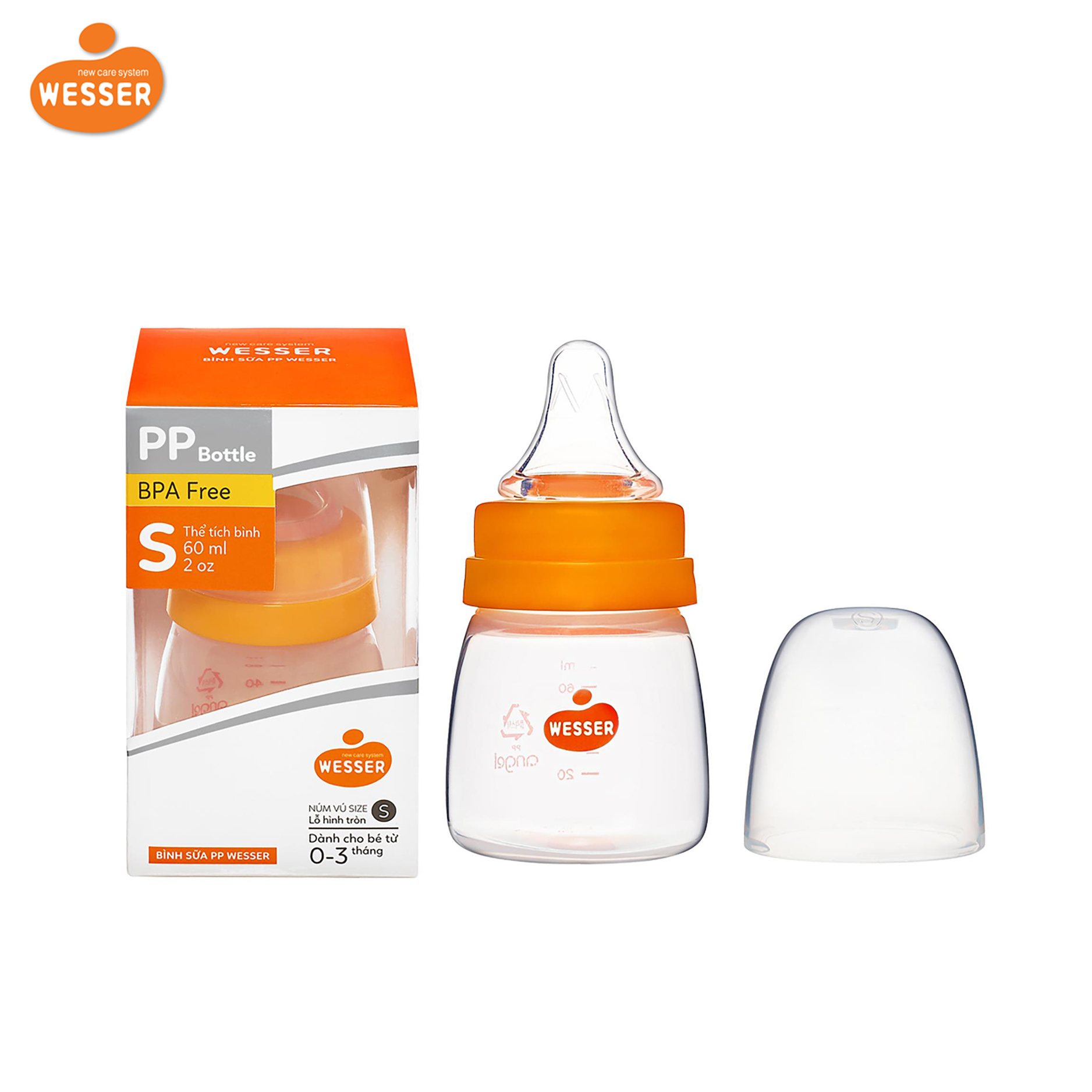 Bình sữa Wesser cổ hẹp nhựa PP 60ml