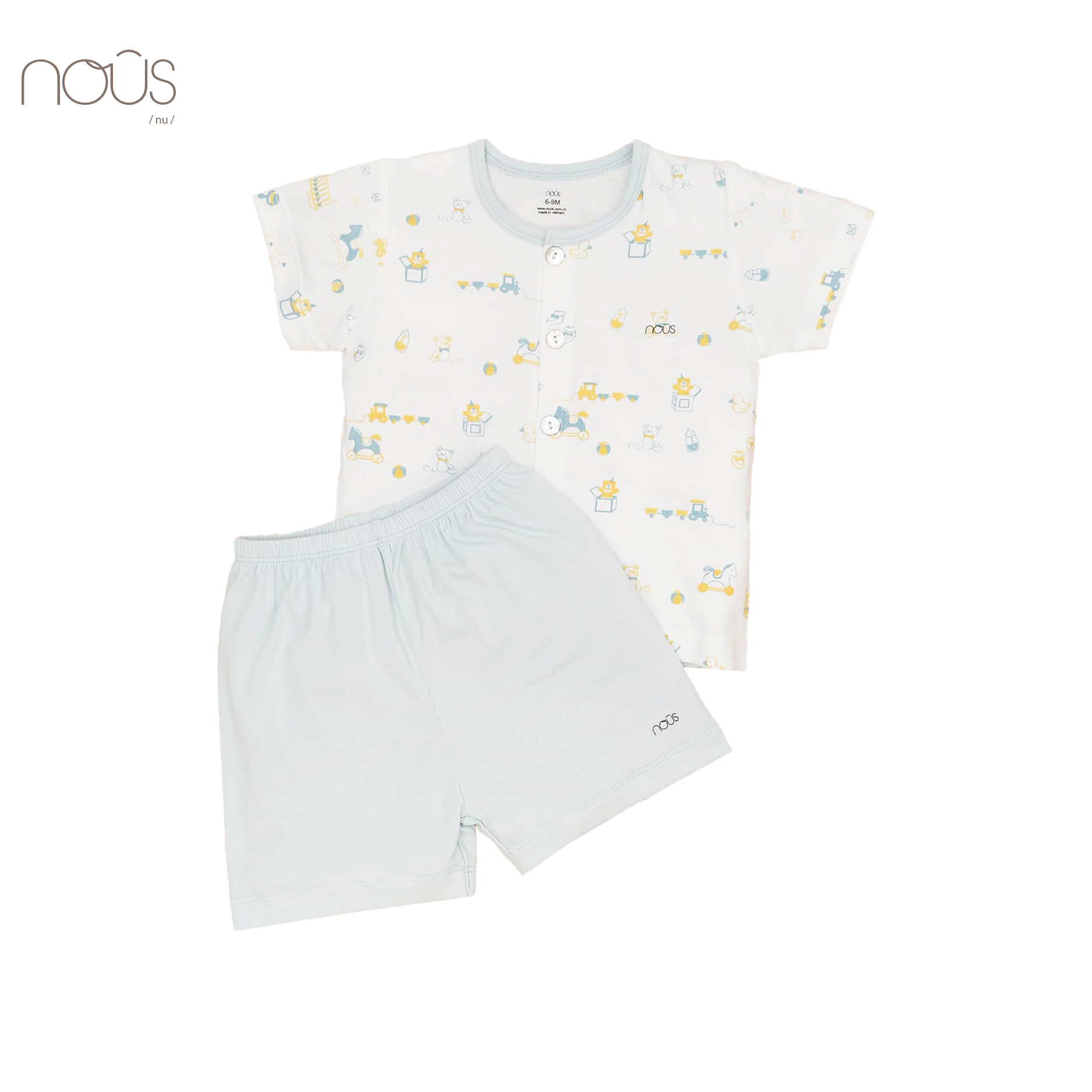 Bộ cài thẳng cộc petit xanh trắng hoạ tiết