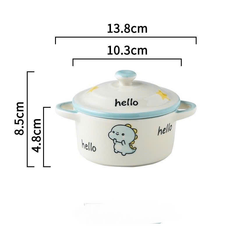 Bát sứ ăn dặm họa tiết có tay cầm, có nắp, chịu nhiệt tốt