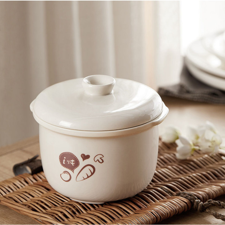 Thố sứ kèm nắp thay thế nồi nấu cháo chậm Bear