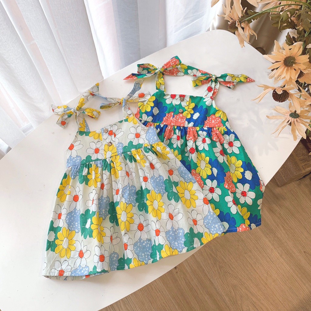 Đầm 2 dây hoa màu sắc Op Kids