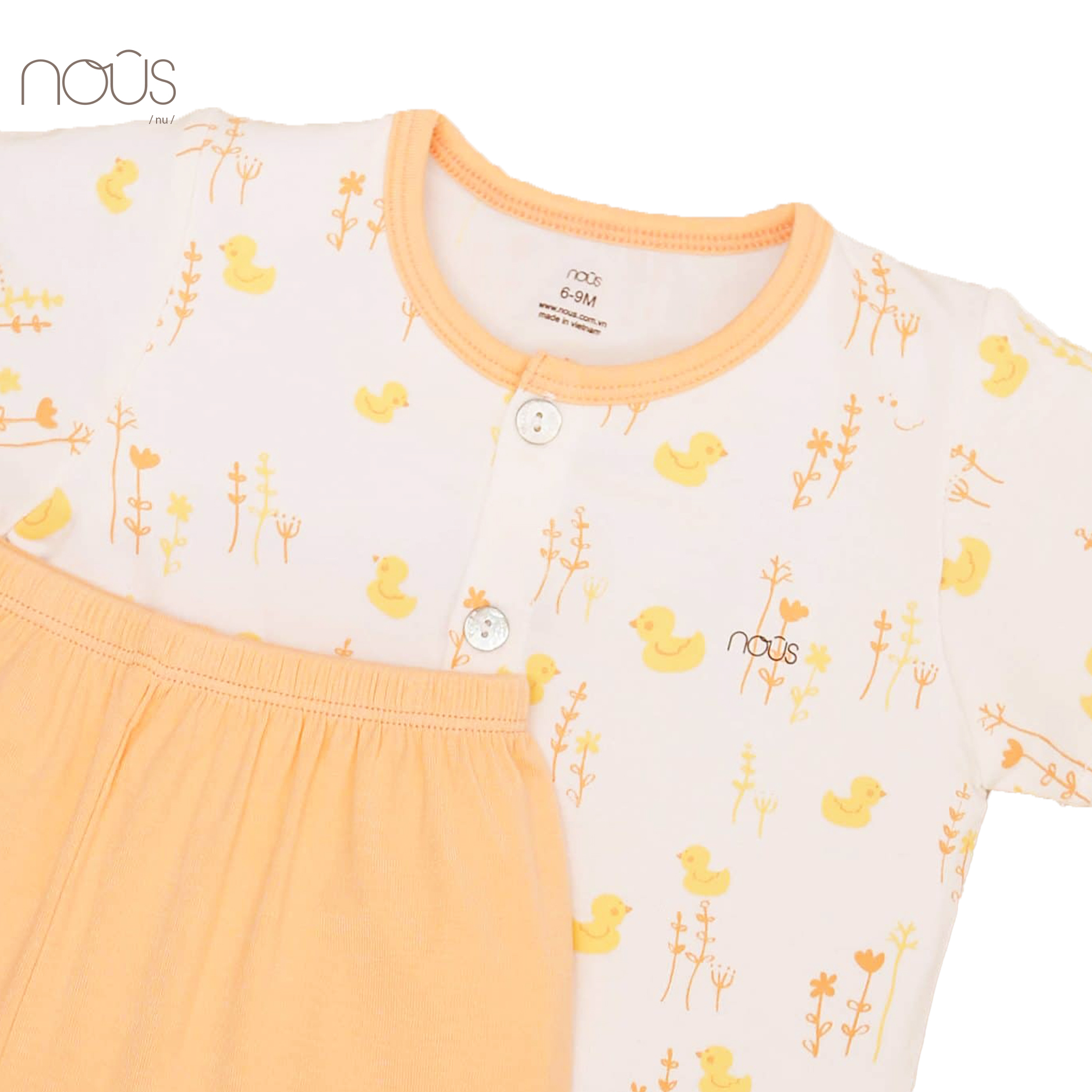 Bộ cài thẳng cộc petit trắng cam đào hoạ tiết