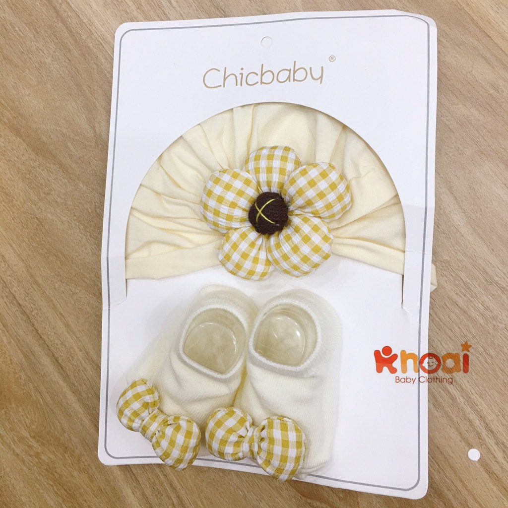 Set nón turban kèm tất Chicbaby cho bé dưới 6 tháng