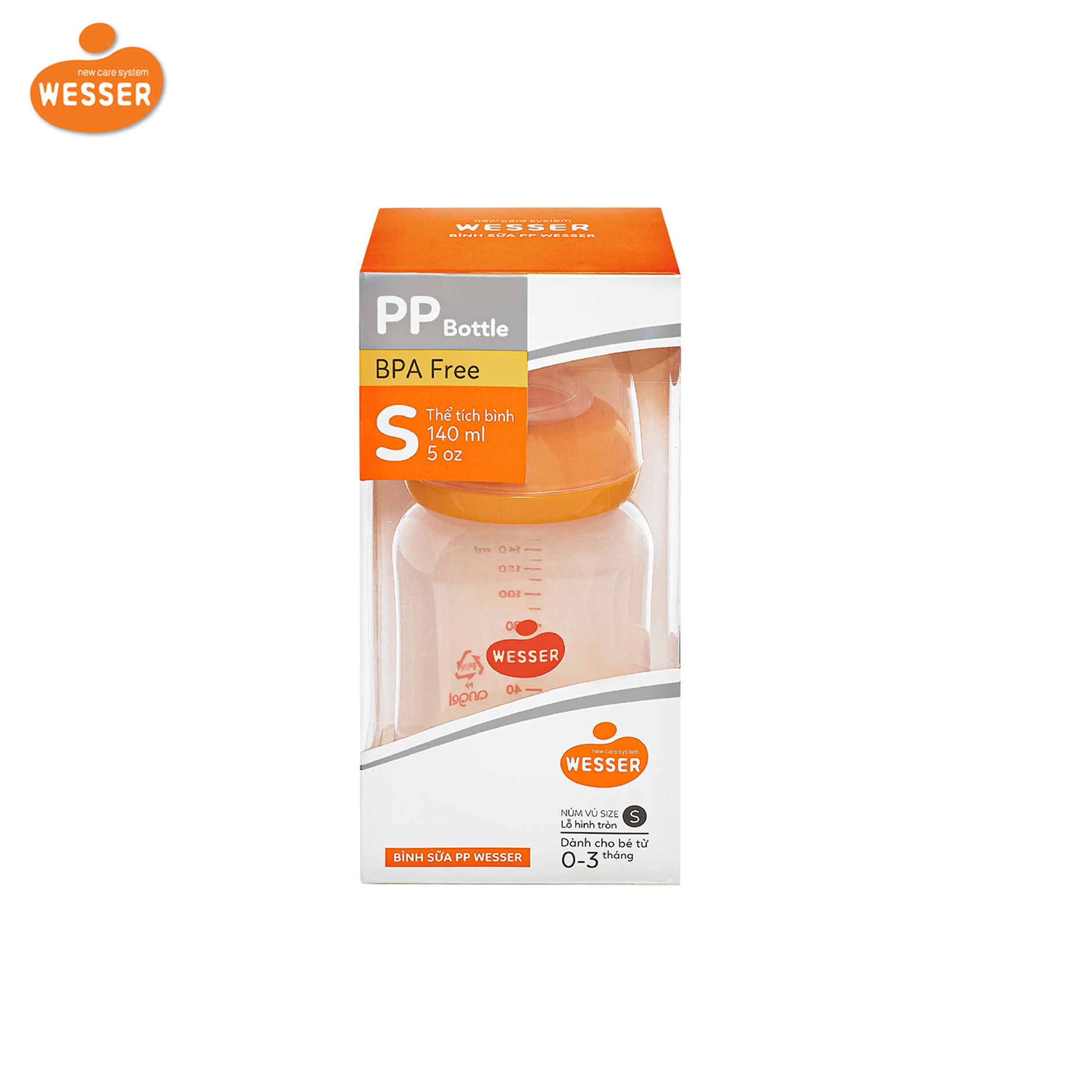 Bình sữa Wesser cổ hẹp nhựa PP 140ml