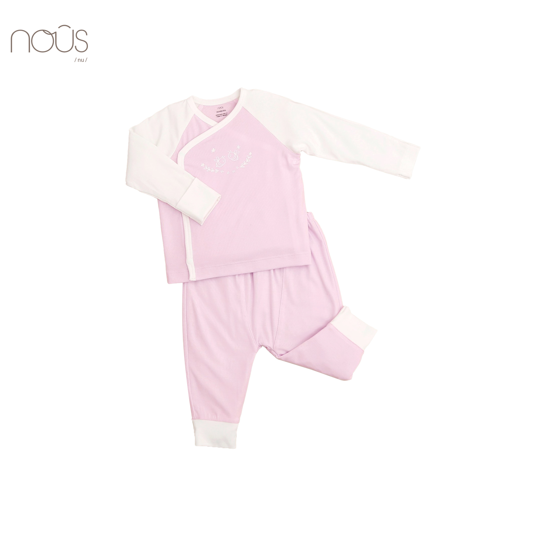 Bộ cài lệch tím nhạt hình con ong size Newborn (dành cho bé sơ sinh dưới 3.8Kg)