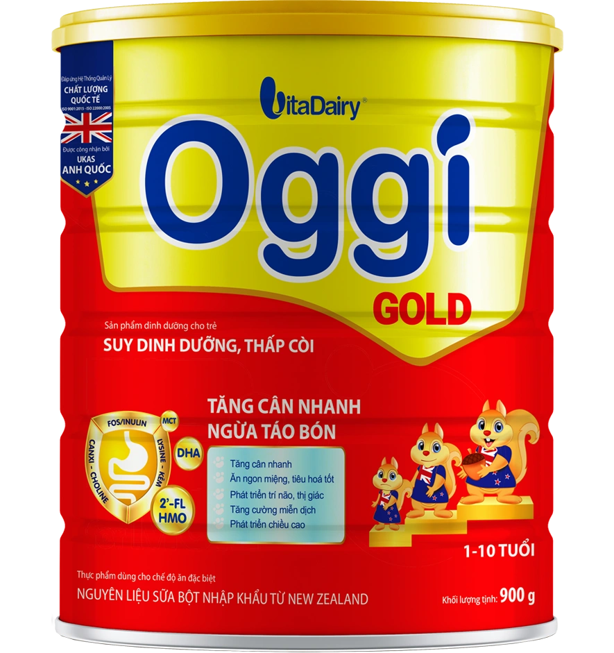 Sữa bột Oggi Gold, dành cho trẻ thấp còi, suy dinh dưỡng - 900g (Từ 1-10 tuổi)