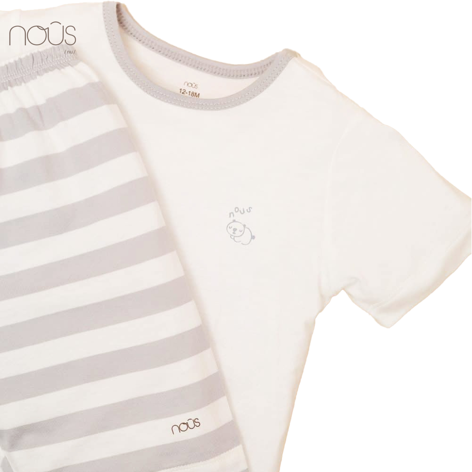 Bộ cài vai cộc trắng ghi hình gấu