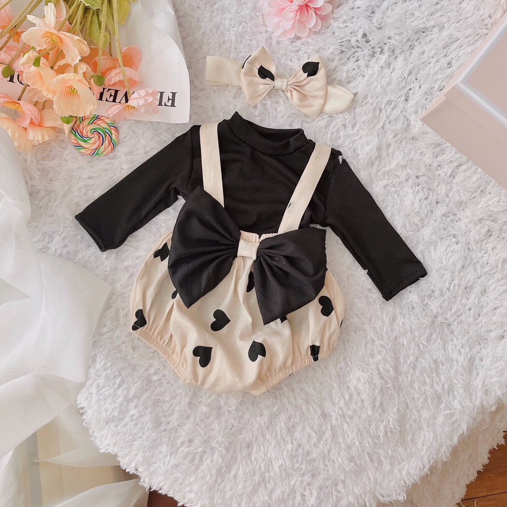 Body yếm tim đen tay dài - Kèm Turban nơ