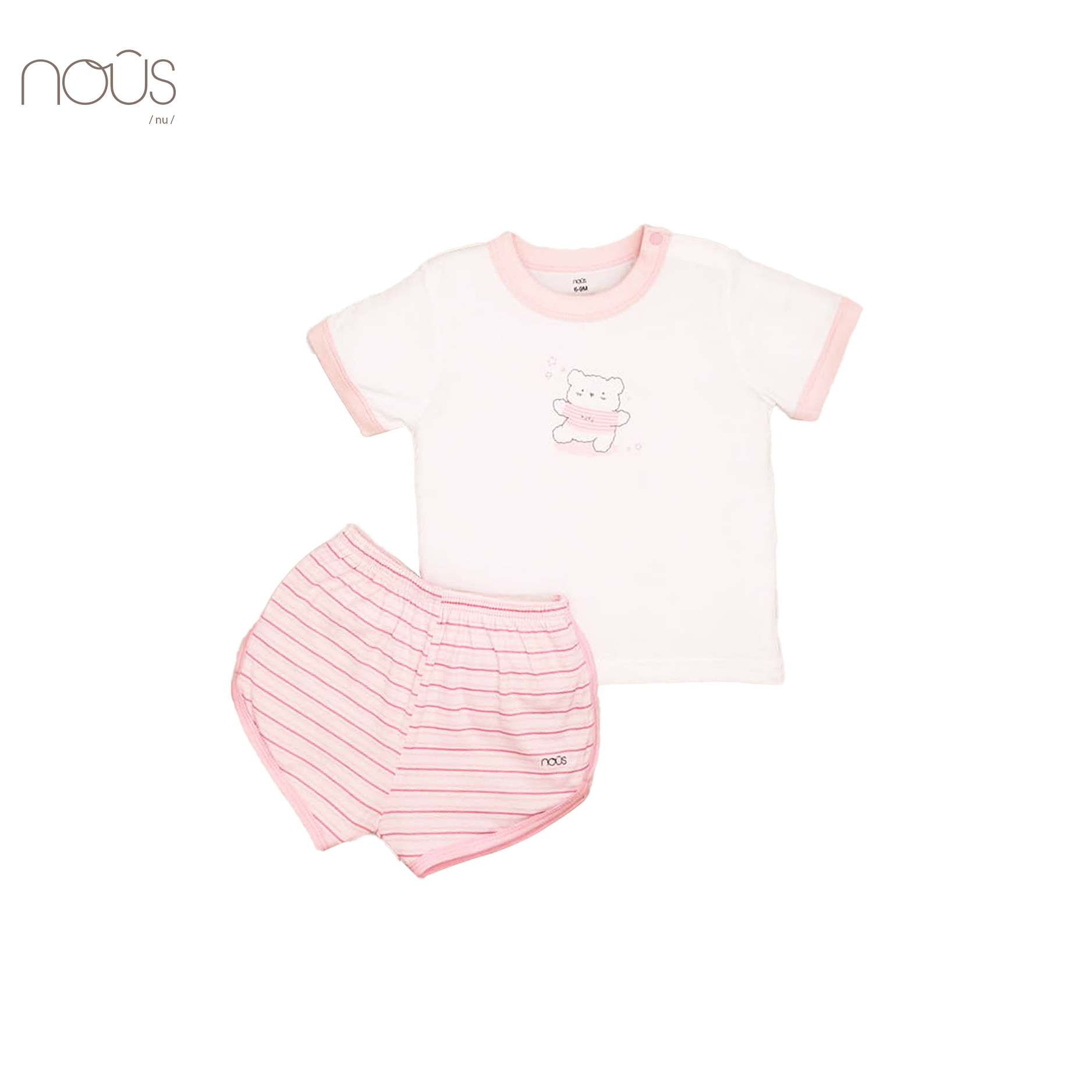 Bộ cài vai cộc kẻ hồng trắng hình gấu