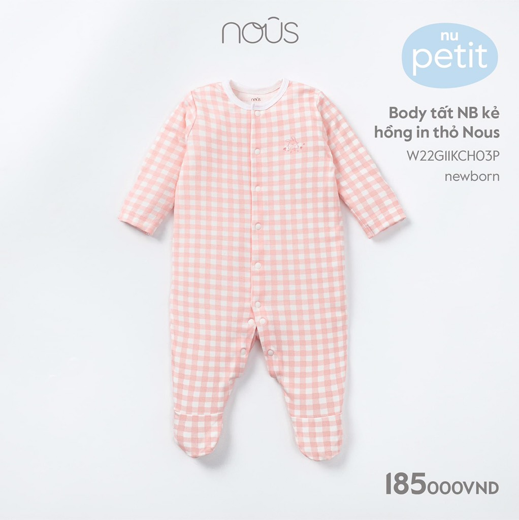 Body có tất Nous kẻ hồng in hình thỏ size Newborn
