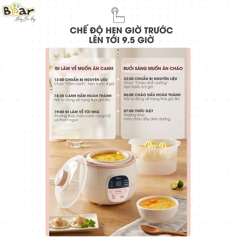 Nồi nấu cháo chậm Bear phiên bản Tiếng Việt - 0,8 lít