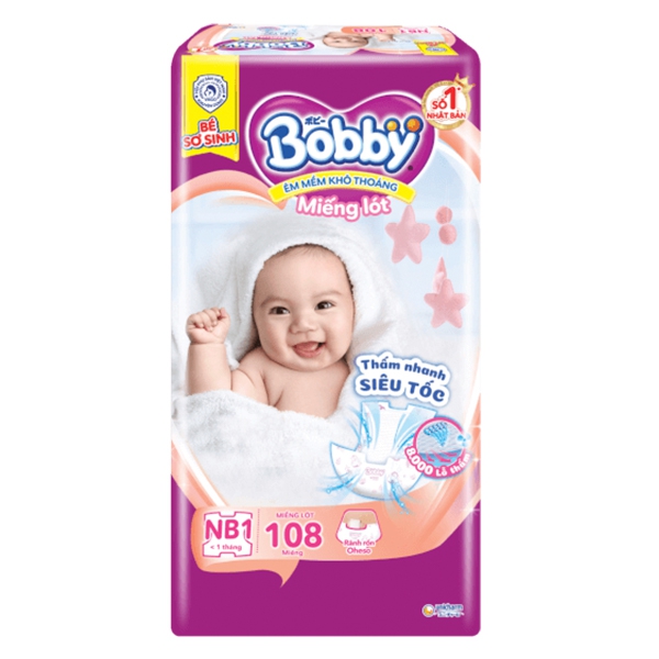 Miếng lót sơ sinh Bobby Fresh size Newborn 1 108 miếng (dưới 5kg)