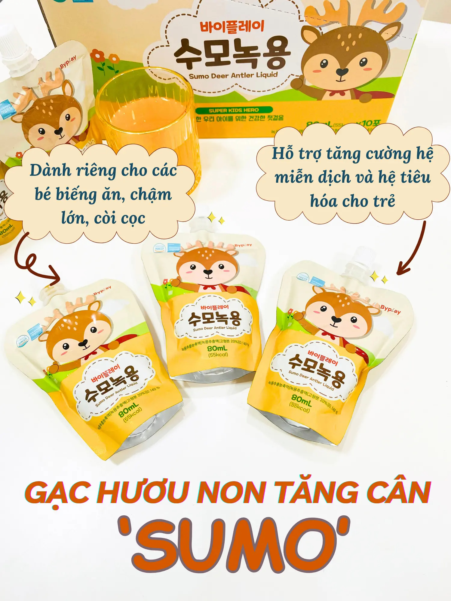 Nước gạc nhung hưu tăng cân BYPLAY SUMO DEER ANTLER LIQUID Hàn Quốc cho bé (Từ 1 tuổi)
