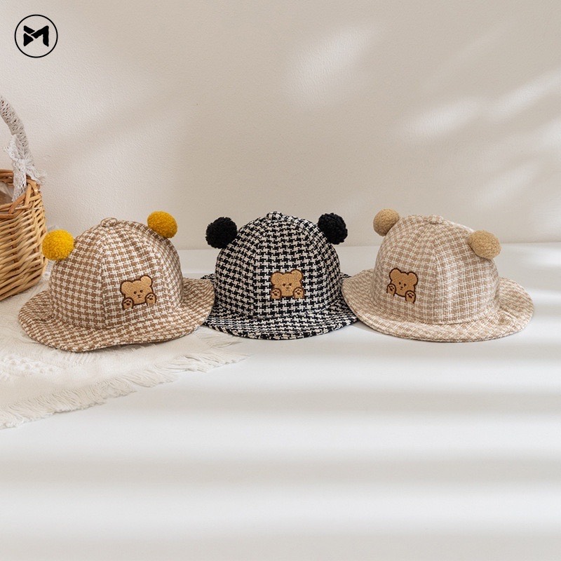 Mũ bo kẻ caro cho bé