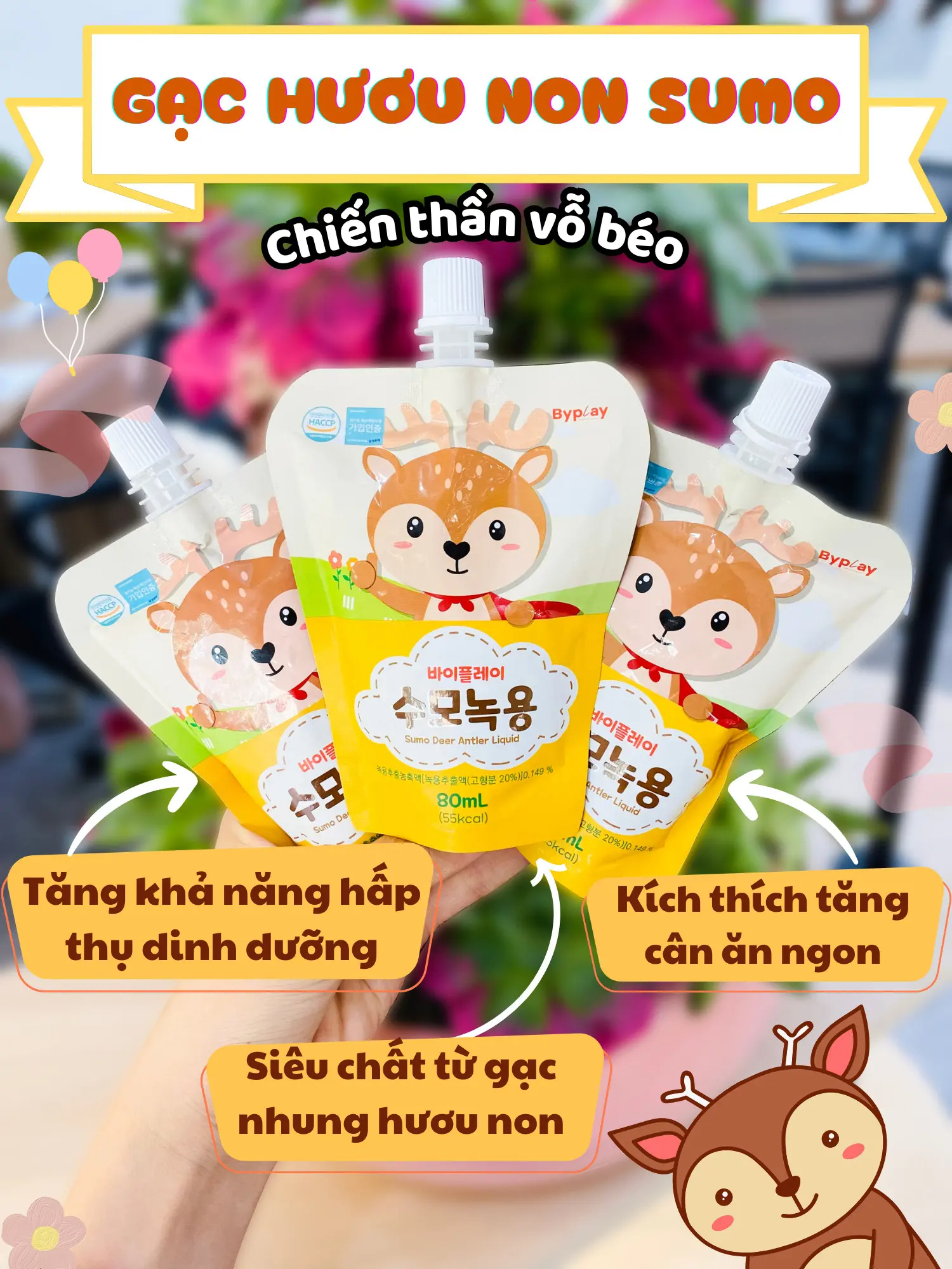 Nước gạc nhung hưu tăng cân BYPLAY SUMO DEER ANTLER LIQUID Hàn Quốc cho bé (Từ 1 tuổi)
