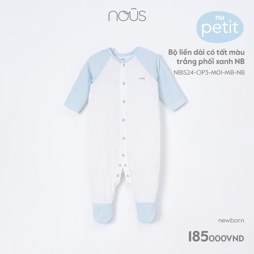 Bộ bodysuit Nous có tất màu trắng phối xanh size Newborn (dành cho bé sơ sinh dưới 3.8Kg)
