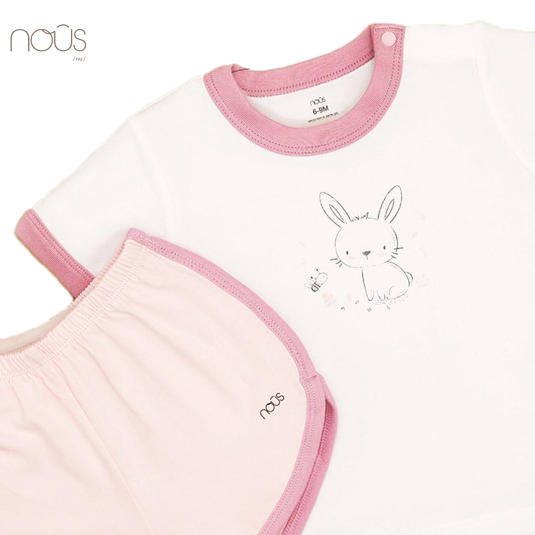 Bộ cài vai cộc hồng trắng hình thỏ