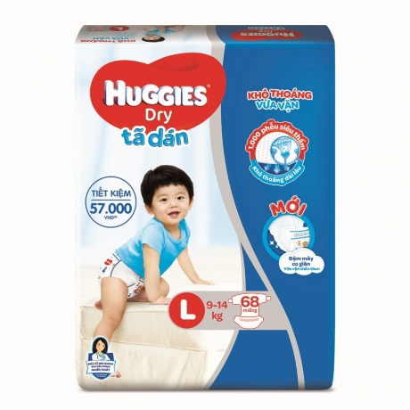Tã dán Huggies Dry size L 68 miếng (9-14kg)
