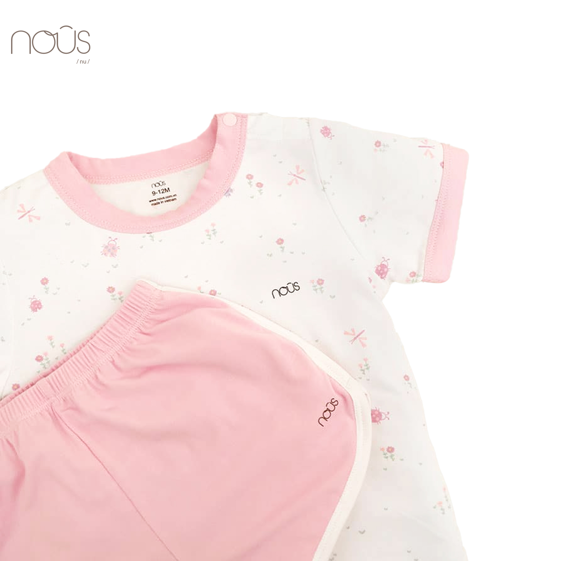 Bộ cài vai cộc trắng hồng hình vừơn hoa