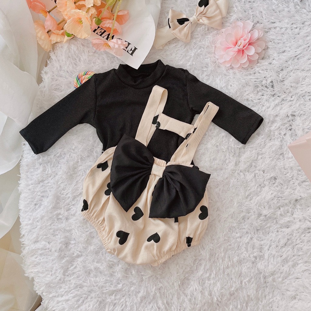 Body yếm tim đen tay dài - Kèm Turban nơ