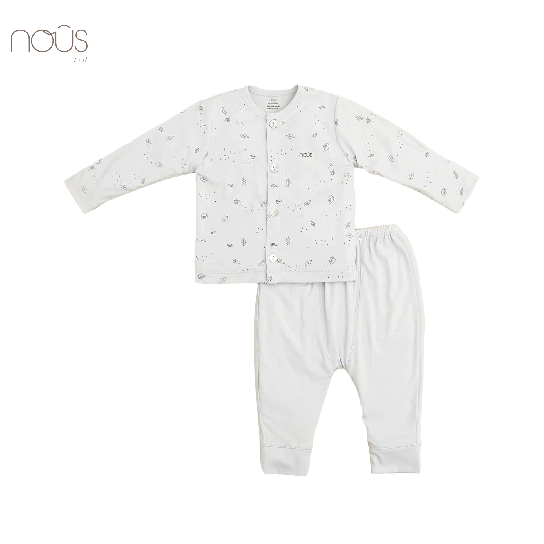 Bộ cài thẳng dài xanh hoạ tiết ốc sên size Newborn (dành cho bé sơ sinh dưới 3.8Kg)