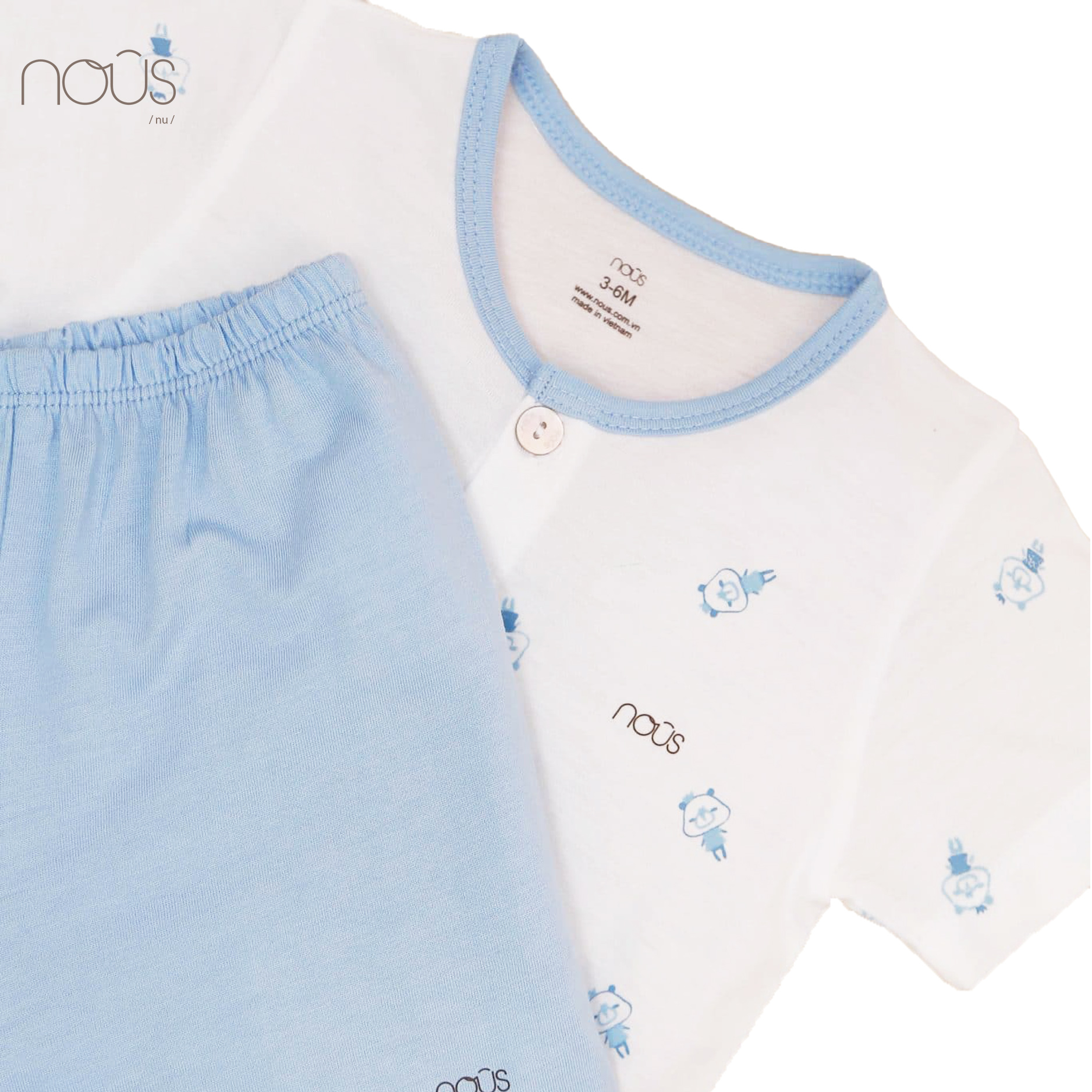 Bộ cài thẳng cộc trắng xanh họa tiết